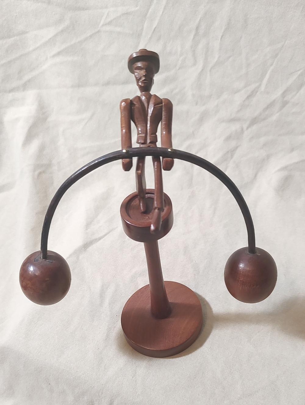 Vintage Hand-Carved Wooden Balancing Skyhook Toy - Kinetic Balance Figurine